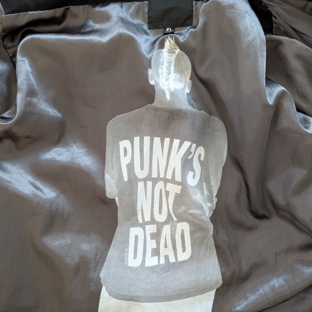Hurley Black Pea Coat XL Double Breasted Punk’s Not Dead Graphic Lined Jacket